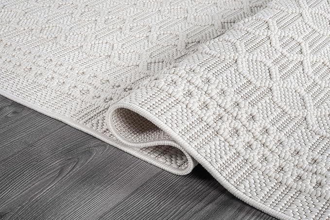 Micro Loop Indoor Rug White 8x10 Boho Geometric Neutral Area Rugs for Living Room Soft Luxury Modern Low and High Pile Durable Stain Resistant Non-Shedding Indoor Area Carpet 8 x 10