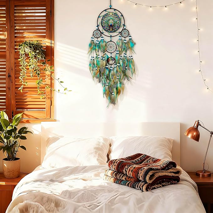 Large Dream Catchers,Dream Catchers for Adults,Dream Catcher Wall Hangings,Peacock Suncatcher,Stained Ornament,Gifts for Women,Lovers,Couple,Friend,Bestie