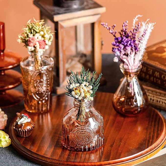 Der Rose Amber Glass Bud Vases Set of 30, Small Bud Vases for Flowers, Rustic Wedding Centerpieces and Home Decor
