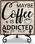 Coffee Bar Decor Sign, Coffee Is Addicted, Funny Farmhouse Home Wooden Plaque with Iron Stand, Cafe Station Decor for Coner-A14