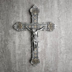 BC Catholic Crucifix Wall Cross, 12"H Jesus Christ Home Decor, Religious Gift, Vintage Silver Color Finish, Renaissance Sculpture Hand-painted by Buildclassic