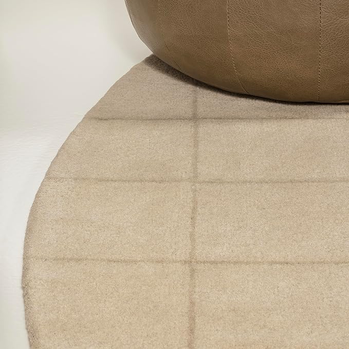 JONATHAN Y Bean Grid Handwoven Wool Beige/Light Brown Shaped Indoor Area Rug, 6x9, Modern, Plaid, Easy-Cleaning for Living Room, Bedroom, Kitchen, Pet Friendly, Non-Shedding (GST104A-6)