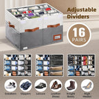 Shoe Organizer for Closet, Foldable Shoe Storage Bins with Lid & Adjustable Dividers, Fabric Shoe Box Storage Containers with Four Reinforced Handles, Fits 16 Pairs, 1 Pack, Grey