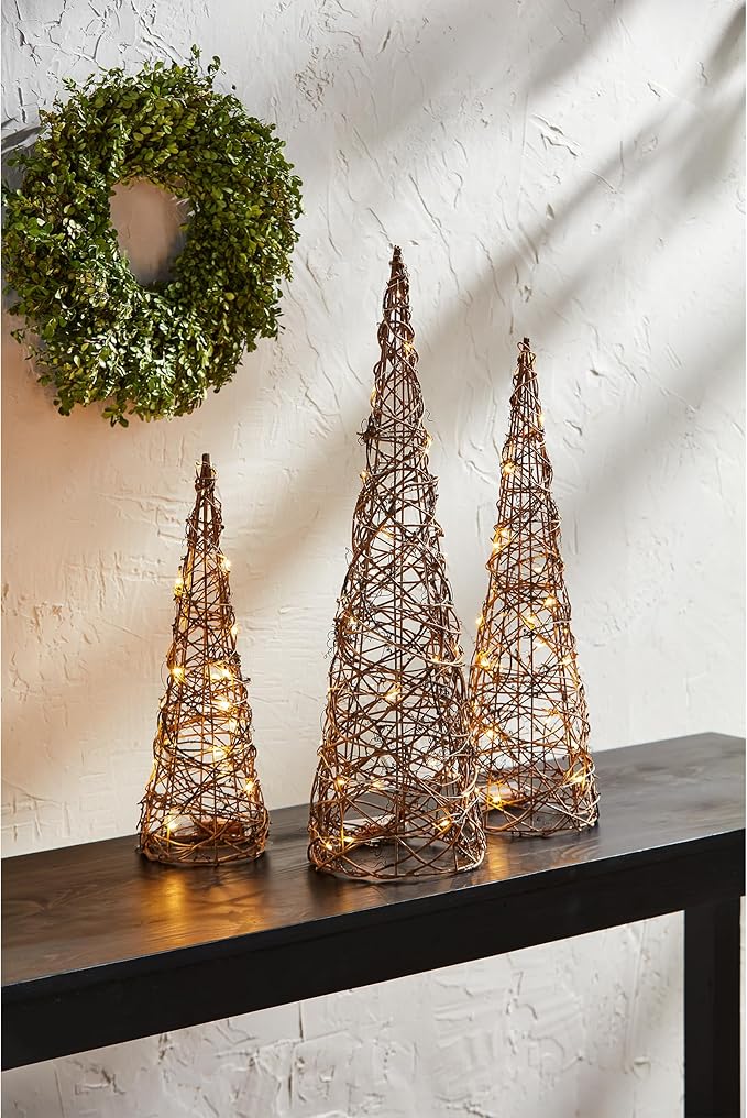 Mud Pie Led Cone Tree Table SITTERS, Brown