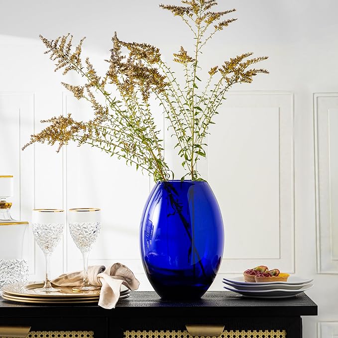 Barski Glass - Handmade - 12" H - (12 inches High) - Barrel Vase - Cobalt Blue - Made in Europe