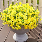 Artificial Flowers Fake Plants for Outdoors Decoration, 12 Bundles Yellow Silk Morning Glory with Eucalyptus Realistic UV Resistant Faux Flowers for Outside Planter Porch Yard Patio Garden Home Indoor