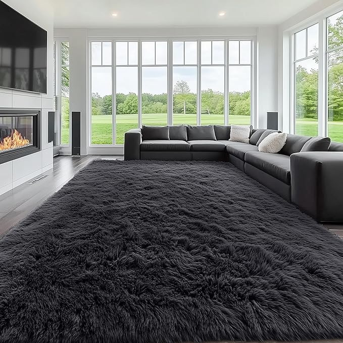 OLANLY 9x9 Machine Washable Large Area Rugs for Living Room, Bedroom, Soft Fluffy Shaggy Bedside Rug, Indoor Floor Carpet for Kids Girls and Boys, Dorms, Nursery, Home Decor Aesthetic, Black