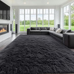 OLANLY 10x14 Machine Washable Large Area Rugs for Living Room, Bedroom, Soft Fluffy Shaggy Bedside Rug, Indoor Floor Carpet for Kids Girls and Boys, Dorms, Nursery, Home Decor Aesthetic, Black