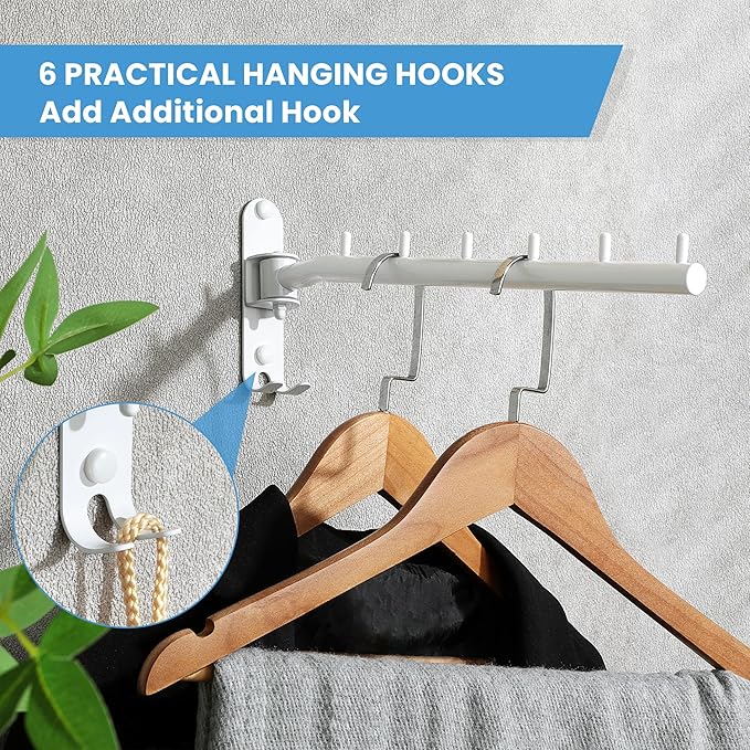Swing Clothes Hanger Rack, Garment Racks Folding Clothes Bar Wall Mounted, 180°Rotation Laundry Drying Rack 304 Stainless Steel Space Saving for Laundry Room Bedroom Balcony, 11.93" Long