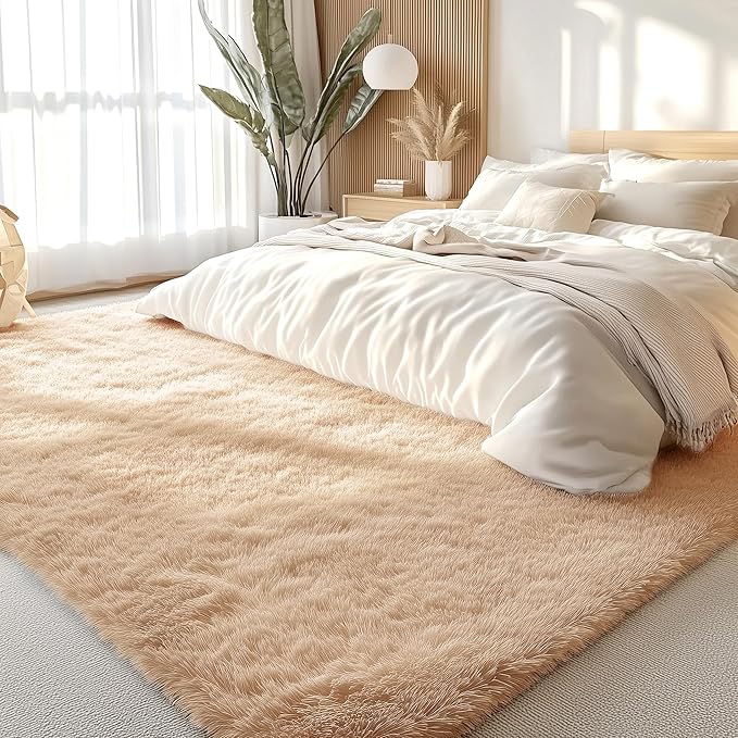 OLANLY 7x10 Machine Washable Large Area Rugs for Living Room, Bedroom, Soft Fluffy Shaggy Bedside Rug, Indoor Floor Carpet for Kids Girls and Boys, Dorms, Nursery, Home Decor Aesthetic, Beige