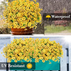 24 Bundles Artificial Flowers for Outdoors Decorations, Fake Flowers Artificial Plants Outdoor, Colorful Daisy Eucalyptus Realistic UV Resistant for Garden Patio Porch Home Decor, Yellow
