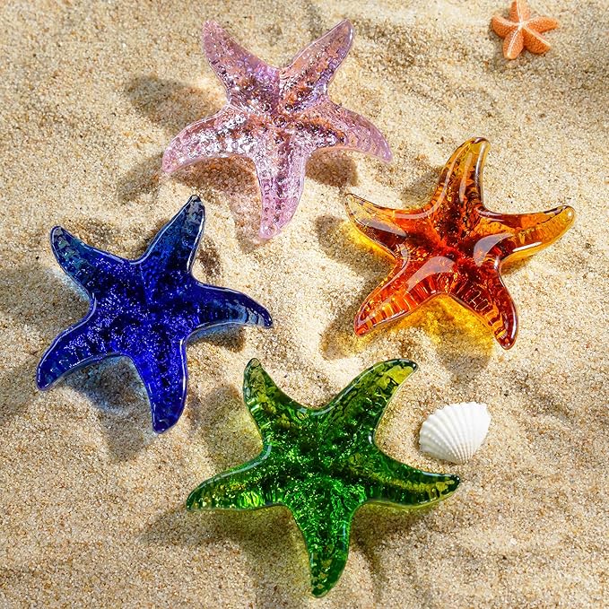 H&D HYALINE & DORA Hand Blown Glass Star Fish Figurines Blue Sea Animal Ornament for Home Decor,Tiny Glass Sea Animals Collectible for Seasonal Gift