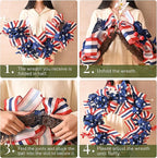DecorbyHannah Patriotic Wreath for Front Door, 24 inch Large 4th of July Wreaths with Lights, Collapsible Red White Blue Burlap Bow Farmhouse Wreath Decorations for USA 250th Holiday