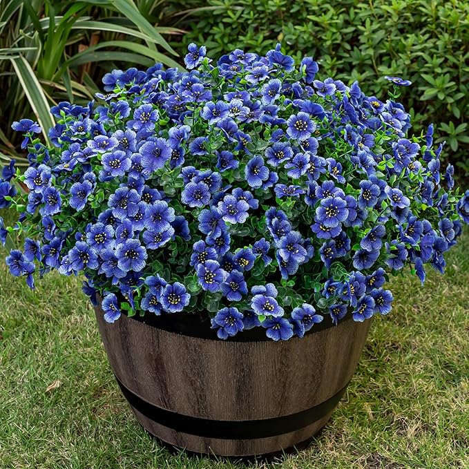 Lnoicy 20 Bundles Artificial Flowers for Outdoor Fake Plants for Spring Decoration,Faux Eucalyptus Flowers for Planter UV Resistant Lifelike for Home Porch Garden（Blue）