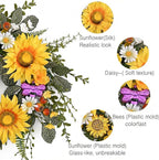 DecorbyHannah Spring Sunflower Summer Wreaths for Front Door Outside All Season, 18 Inch Artificial Flower Door Wreaths with Daisy and Bee, Sunflower Decor for Home Porch, Wedding Housewarming Gifts