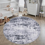 Round Area Rug for Living Room: 6 ft Washable Modern Abstract Soft Thin Rug Indoor Floor No Slip Stain Resistant Carpet for Bedroom Dining Room Farmhouse Nursery Home Office - Grey