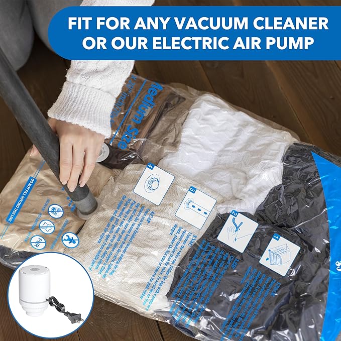 MEIQIHOME Vacuum Storage Bags, Space Saver Sealer Bags,Vacuum seal bags for clothing, Pillows, Comforters, Blankets, Bedding,24 Pack Vacuum Storage Bags with Electric Pump