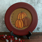 CVHOMEDECO. Primitive Antique Pumpkin Painted Wood Decorative Plate Halloween Display Wooden Plate Home Décor Art, 9-3/4 Inch