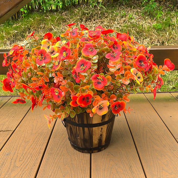 Artificial Mums Fall Flowers for Outdoors, 12pcs Fake Mums UV Resistant Outdoor Artificial Plants, Faux Silk Flowers Plants for Porch,Garden, Patio,Window Box Decoration