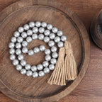 Meplait 39in Wood Bead Garland Farmhouse with Tassels,Versatile Prayer Beads Boho Chic Wall Hanging Home Decor(Silver)