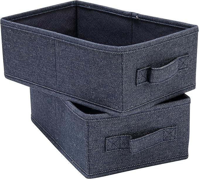 Collapsible Cotton Blend Rectangular Storage Drawer with Handle, Set of 2, Denim