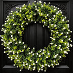 24'' Boxwood Wreath for Front Door, Porch, Window - Foldable Greenery Boxwood Wreaths for Farmhouse Wedding Indoor Outdoor Decor - Spring, Summer, Fall, All Seasons