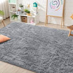 OLANLY Area Rugs for Living Room Bedroom, Machine Washable 4x5.9 ft Soft Fluffy Shaggy Bedside Rug, Indoor Floor Carpet for Kids Girls and Boys, Dorms, Nursery Rooms, Home Decor, Silver Grey