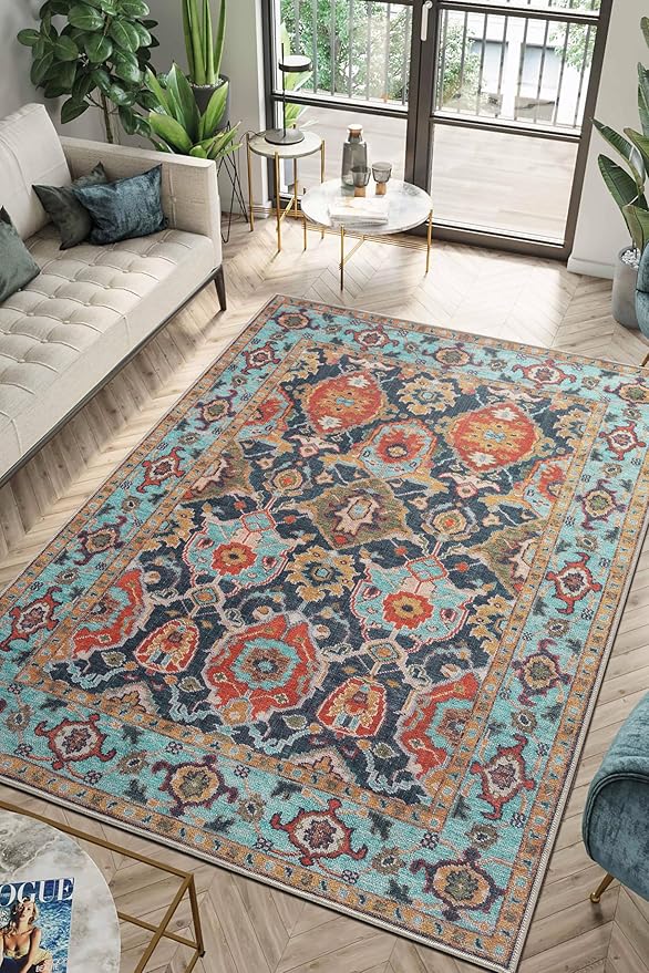 Keen Home Design 10x14 Rug - Machine Washable Area Rug with Non-Slip Backing, Ideal for Living Room, Dining Room, Bedroom - Vintage, Easy Clean, Durable, Low Pile Rug - (9'7" x 14')