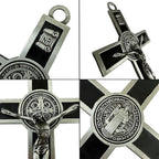 BONITTER Antique Silver Crucifix Wall Cross-St. Benedict Metal Wall Art-5.0 InchX2.7 Inch Black White Brown Enamel Give Blessing and The Spiritual Sacred:Faith Gift for your Acquaintances (Black)