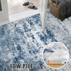 Round Area Rug for Living Room: 6 ft Washable Modern Abstract Soft Thin Rug Indoor Floor No Slip Stain Resistant Carpet for Bedroom Dining Room Farmhouse Nursery Home Office - Blue