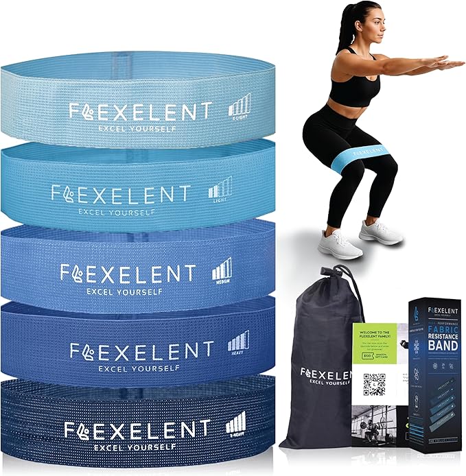 Fabric Resistance Bands for Working Out – 5 Strength Levels from Extra Light to Extra Heavy – Thick Workout Bands for Legs, Glutes, HIPS, Stretching, Strength Training with Storage Bag