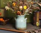 Quoowiit Ceramic Rustic Farmhouse Vase, Distressed Decorative Flower Vases for Home Decor, Ideal Shelf Decor, Green Boho Vase for Living Room Bedroom Kitchen Office Centerpiece Table Decorations