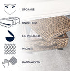 happimess BSK1006B 26.38" Chett Minimalist Hand-Woven Hyacinth/Wood Underbed Storage Bin with Wheels and Handles for Storage and Decoration in Bathroom, Bedroom,Closet,Entryway, Guest Room, Brown Wash