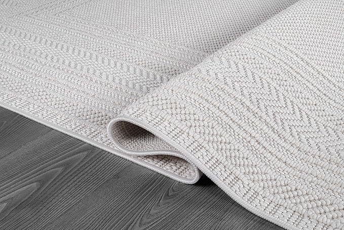 Micro Loop Indoor Rug White 5x7 Boho Geometric Neutral Area Rugs for Living Room Soft Luxury Modern Low and High Pile Durable Stain Resistant Non-Shedding Indoor Area Carpet 5 x 7