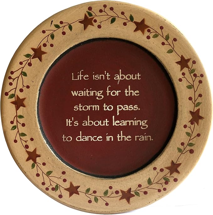 CVHOMEDECO. Primitive Vintage Dance in the Rain Wood Decorative Plate Display Wooden Plate Home Décor Art, 9-3/4 Inch