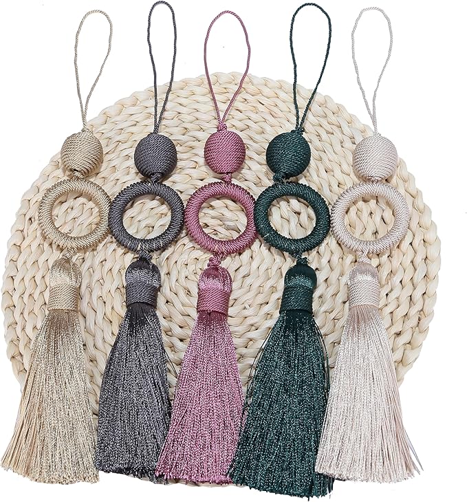 2 Pack Tassel 12 Inch Key Tassel with 4 Inch Cord Loop, Handmade Tassel with Wooden Ring, DIY Accessories for Home Decoration (Gold)