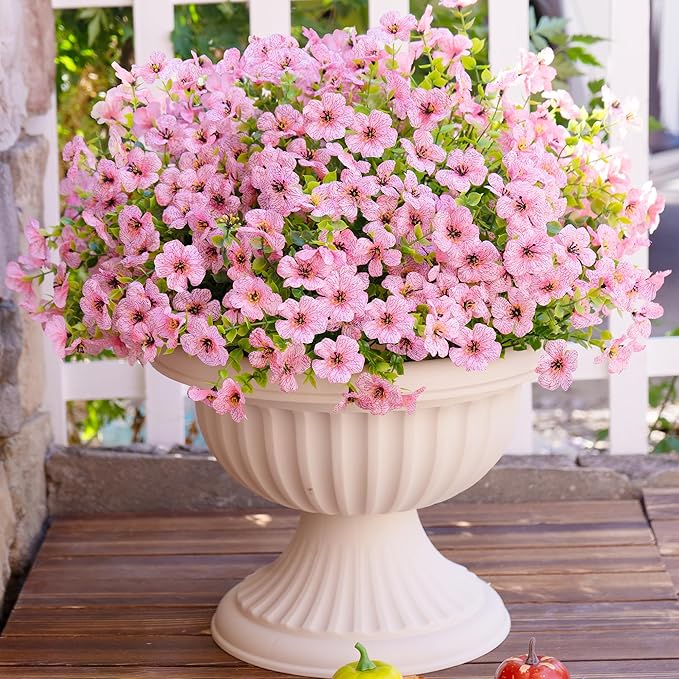 Artificial Faux Flowers Plants for Outdoors Spring Summer Decoration,12 Bundles Realistic Fake Flowers Plant Greenery Silk Daisy UV Resistant for Outside Planters Porch Patio Balcony Garden Home(Pink)