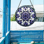 Stained Glass Window Hanging, Purple Blue Tiffany Style Flowers Sun Catcher for Window Door Home Decor Suncatcher Christmas Mother's Day Birthday Gifts for Women Men Mom Nana 6.3 in