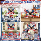 Wooden 4th of July Decoration Door Wreath for Front Door Sign America Eagle Wall Signs,250 Anniversary Independence Day Patriotic Day Wreath Welcome Memorial Day Hanging for Home Party Outdoor Indoor