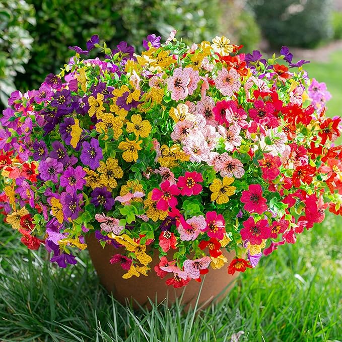 Artificial Fake Plants Flowers for Outdoor Decoration, 12 Bundles Faux Silk Daisy Look Real UV Resistant for Outside Home Porch Patio Planter Decor