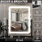 FENNIO Vanity Mirror with Lights 19"x22" - LED Lighted Makeup Mirror,Large Makeup Mirror with Lights,Touch Screen with 3-Color Lighting,Led Mirror Makeup,Dimmable, for Vanity Desk Tabletop, Bedroom