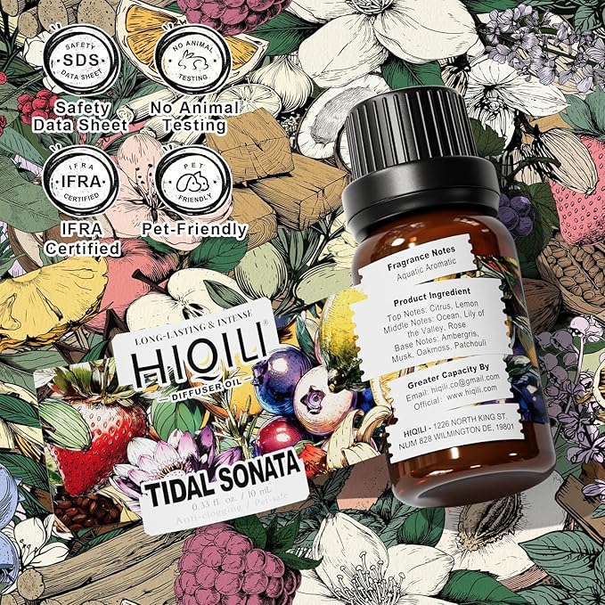 HIQILI Tidal Sonata Diffuser Oil for Humidifiers, Inspired by Gi. o Acqua di, Refill for Reed Diffusers, Mediterranean Vibe - 0.34 Fl Oz