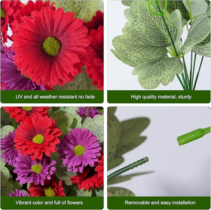 HyeFlora Artificial Flowers for Outdoors Spring Summer Decor, 6 Bundles Fake Daisy Silk Flowers for Outside Realistic UV Resistant Faux Plants for Outdoor Planters Porch Porch Patio Balcony Yard Home