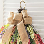 Glitzhome Pink, Purple & Yellow Mixed Heather Teardrop Swag 28" Artificial Spring Teardrop Swag Wreath for Front Door Porch Wall Window Decor