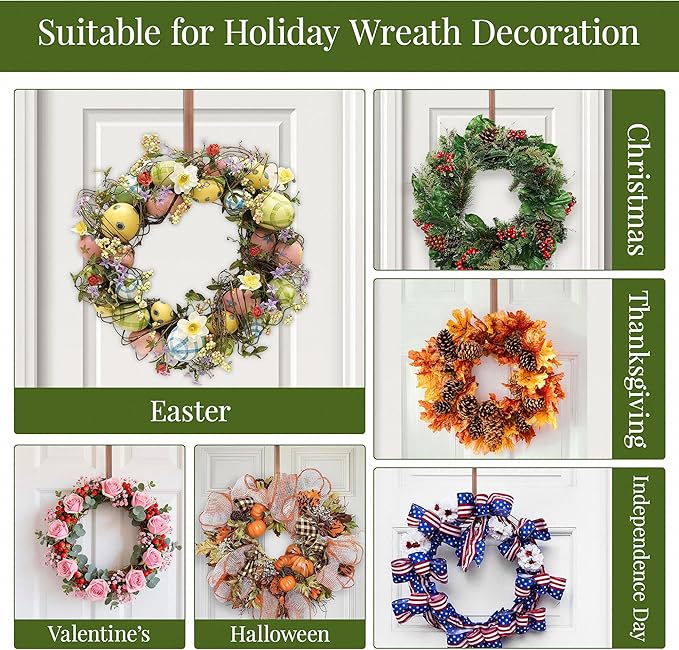 Wreath Hangers for Front Door,14 Inches Wreath Hanger Hook for Front Porch Decor,Metal Over The Door Hooks Hanger for Halloween Fall Christmas Decorations Outdoor Indoor Home Decor,Bronze
