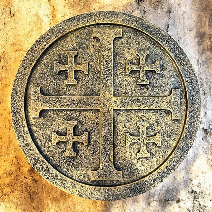 Top Brass Jerusalem Cross Wall Décor – 11 ½” Resin Plaque with Weathered Bronze Finish – Christian Home Décor religious Wall Art – Five Fold Crusader’s Sculpture