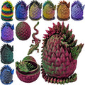 3D Printed Dragon Egg Articulating Gemstone Dragon Fidget Figurine - Vibrant Color Dragons Flexible ADHD, Autism and Anxiety Relief - Articulated Joints (Green/Red)