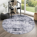 Round Area Rug for Living Room: 4 ft Washable Modern Abstract Soft Thin Rug Indoor Floor No Slip Stain Resistant Carpet for Bedroom Dining Room Farmhouse Nursery Home Office - Grey