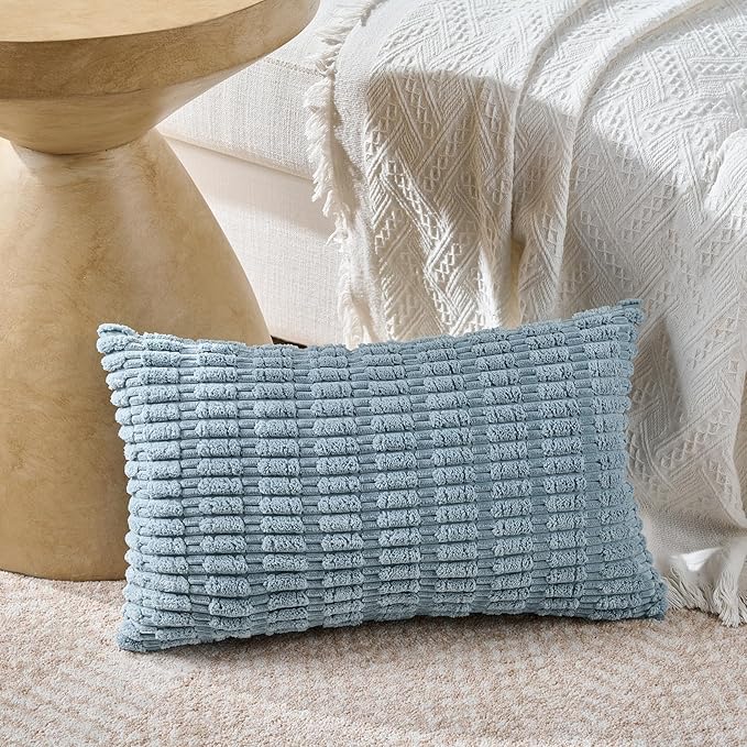 Fancy Homi 4 Packs Decorative Throw Pillow Covers for Living Room Couch Bed, Modern Farmhouse Boho Home Décor Accent Cushion Case, 24" x 14", Light Blue