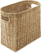 Casafield Woven Magazine Holder with Handles, Natural - Seagrass Storage Basket for Bathroom, Living Room, Home Office